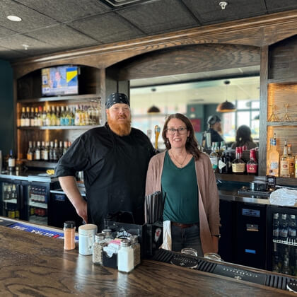 Matt and Brandy behind the bar at LaFayette on the Square