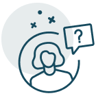 Icon illustration of a woman with a question mark over her head