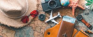 Picture showing different traveling accessories.