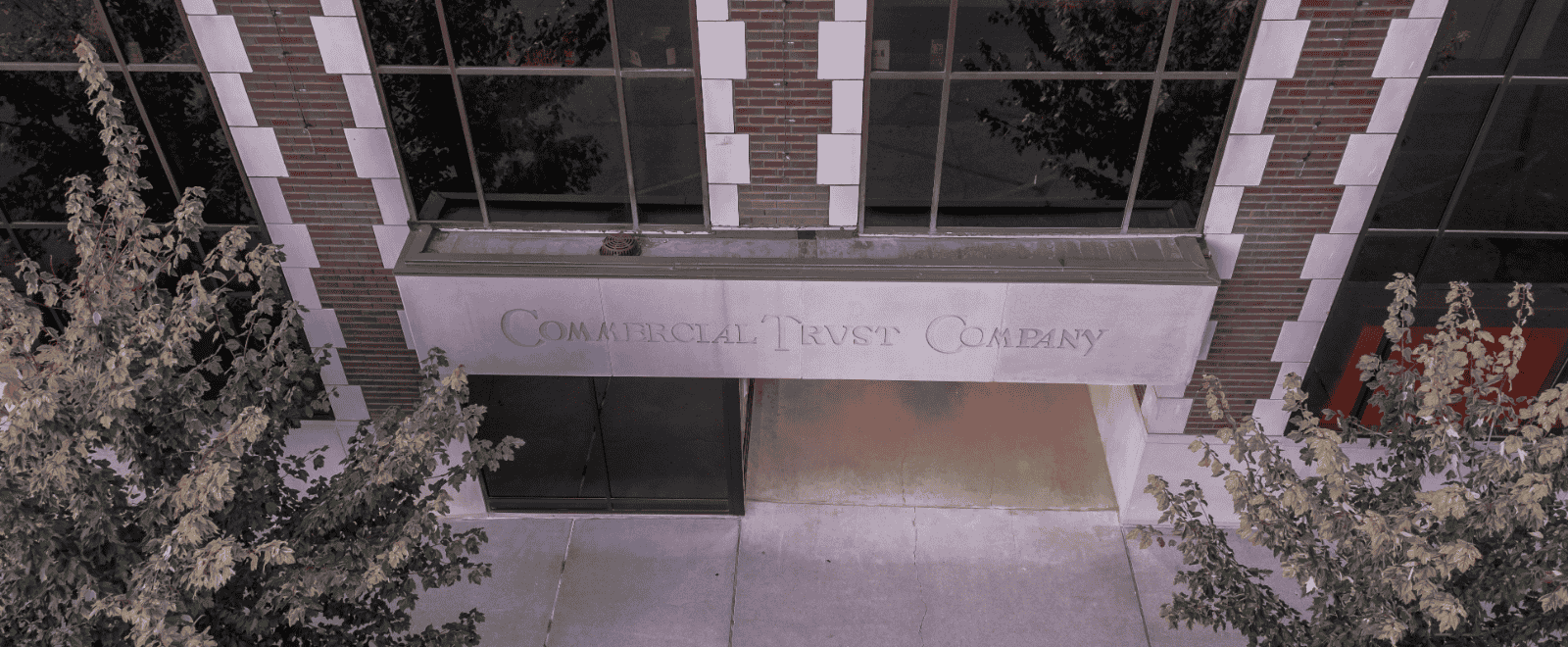 looking down into lobby with drone